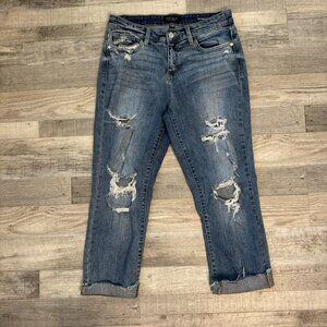 Judy Blue Boyfriend Distressed Jeans Raw Hem K29